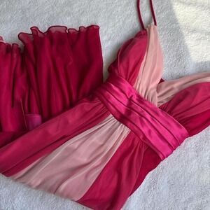 vintage city triangles pink and red mesh dress with tie back to make fitted